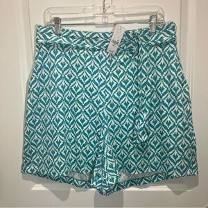 NWT New York & Company White and Teal/Blue High Waist Shorts with Belt